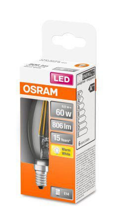 Osram Parathom Retrofit Classic B 60 E14, 6 W, ciepła biel, 60 W, 6kWh/1000h, 806 lm